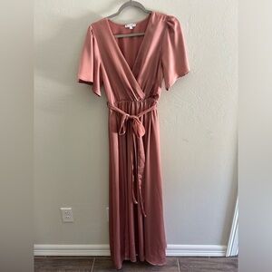 Rose blush pink maxi dress with slits
